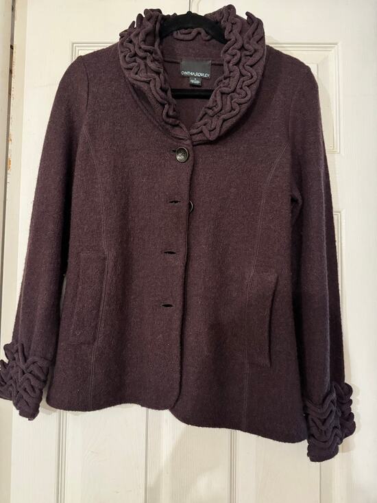 Cynthia Rowley Jackets & Blazers - Cynthia Rowley 100% Wool Ruffle Collar Button Jacket Plum Brown Size S